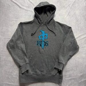 Red Dragon Apparel RDS Mens Hoodie Grey Blue Chenille Logo Skate Sweatshirt S